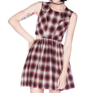 UNIF Kickflip Red Plaid Cutout Skater Dress